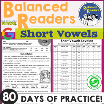 Preview of Reading Comprehension Passages & Phonics - SHORT VOWELS - Lexile Levels