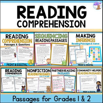 Reading Comprehension Passages & Questions 1st & 2nd Grade Bundle + Digital