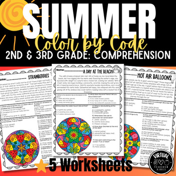 Preview of Reading Comprehension Passages & Questions  2nd/3rd Grade, Summer, Sub Activity