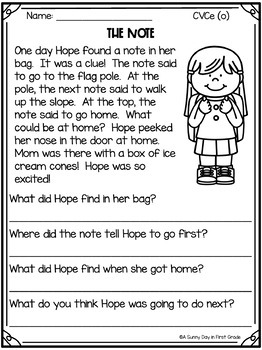 reading comprehension passages questions cvce magic e tpt