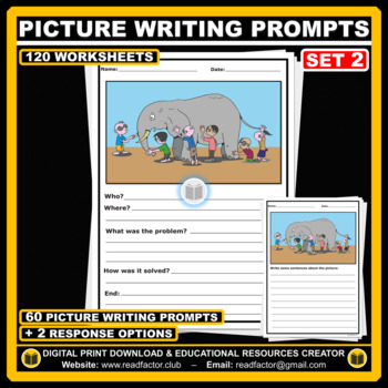 Preview of Writing Prompt Pictures for Narrative Writing - Set 2 - 120 Worksheets