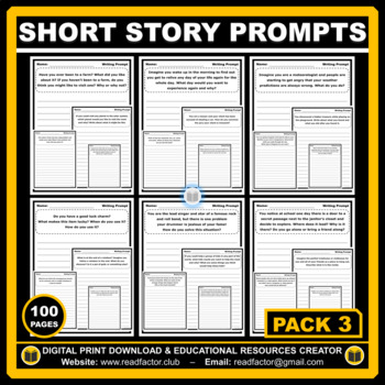 Preview of 100 Short Stories for Creative Writing Prompts (PACK 3)