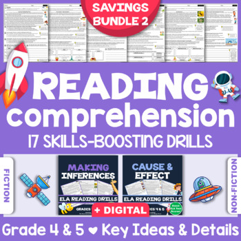 Preview of ELA Reading Comprehension Worksheets: Skills-Boosting Bundle II ♥ GRADE 4 & 5