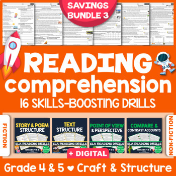 Preview of ELA Reading Comprehension Worksheets: Skills-Boosting Bundle III ♥ GRADE 4 & 5