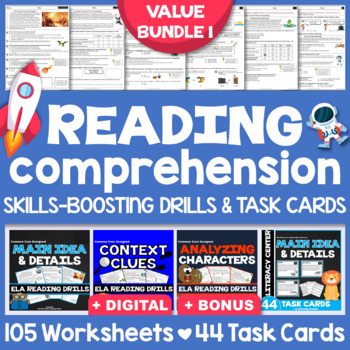 Preview of Reading Comprehension Passages, Questions & Task Cards: Skills-Boosting Bundle