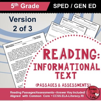 Preview of Reading Comprehension Passages - Reading Informational Text Grade 5 (Version 2)