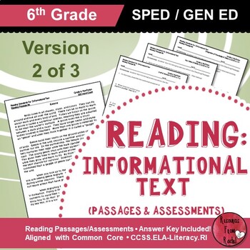 Preview of Reading Comprehension Passages - Reading Informational Text Grade 6 (Version 2)