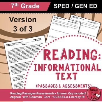 Preview of Reading Comprehension Passages - Reading Informational Text Grade 7 (Version 3)