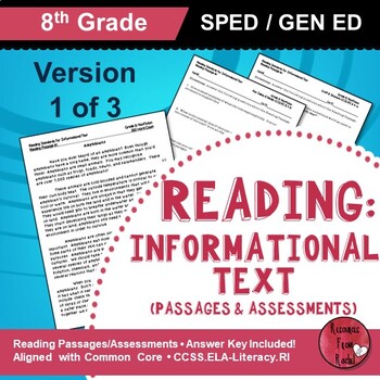 Preview of Reading Comprehension Passages - Reading Informational Text Grade 8 (Version 1)