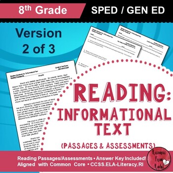 Preview of Reading Comprehension Passages - Reading Informational Text Grade 8 (Version 2)