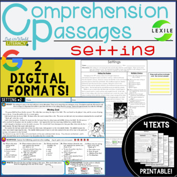 Preview of Reading Comprehension Passages - SETTING - 2 DIGITAL & PRINTABLE VERSIONS