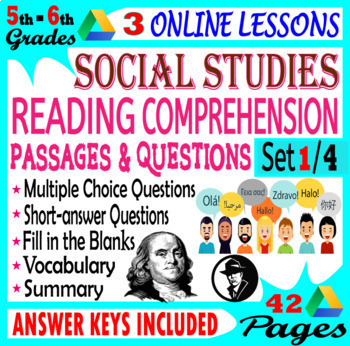 Preview of Reading Comprehension Passages (Social Studies) 5th & 6th Grade. Set 1/4