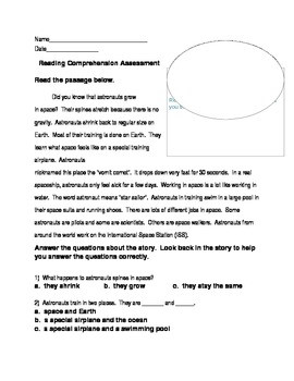 Reading Comprehension Passages Space Theme by Teacher Made Helpers