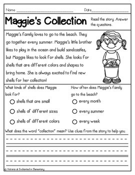 reading comprehension passages summer edition by enchanted in elementary