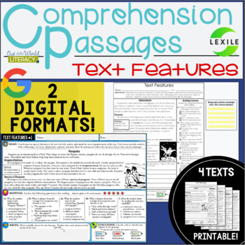 Preview of Reading Comprehension Passages - TEXT FEATURES - 2 DIGITAL & PRINTABLE VERSIONS