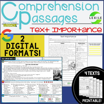 Preview of Reading Comprehension Passages - TEXT IMPORTANCE - 2 DIGITAL & PRINT VERSIONS