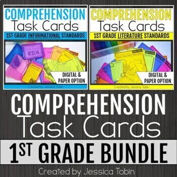 Preview of Reading Comprehension Passages Task Cards - ELA Test Prep - 1st Grade BUNDLE