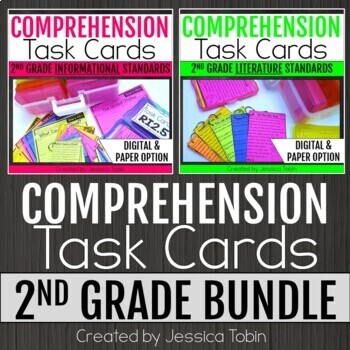 Preview of Reading Comprehension Passages Task Cards - ELA Test Prep - 2nd Grade BUNDLE