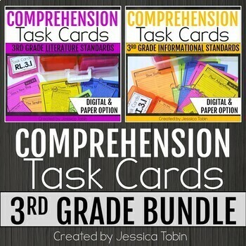 Preview of Reading Comprehension Passages Task Cards - ELA Test Prep - 3rd Grade BUNDLE