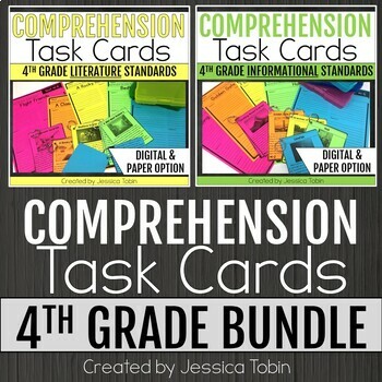 Preview of Reading Comprehension Passages Task Cards - ELA Test Prep - 4th Grade BUNDLE