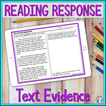Preview of Reading Comprehension Passages - Text Evidence for Google Classroom™