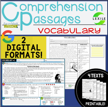 Preview of Reading Comprehension Passages - VOCABULARY - 2 DIGITAL & PRINTABLE VERSIONS