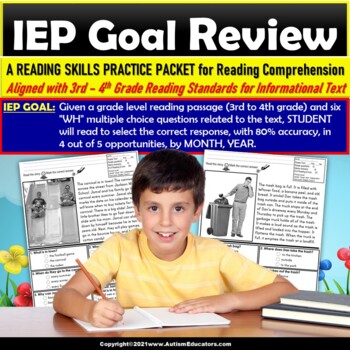 Preview of Reading Comprehension Passages | WH Questions | IEP Goal Skill Builder