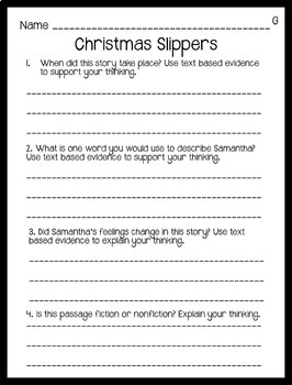 Reading Comprehension Passages Winter Themed: Guided Reading Level G