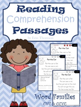 Preview of Reading Comprehension Passages and Questions ~ Word Families {CVC and CCVC}