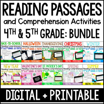 Preview of Reading Comprehension Passages and Activities 4th and 5th Grade w/ Digital