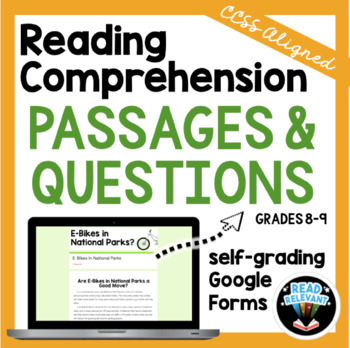 Preview of Reading Comprehension Passages and Multiple Choice Questions Google Forms