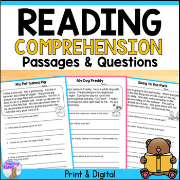 Preview of Reading Comprehension Passages and Questions 2nd Grade Print & Digital