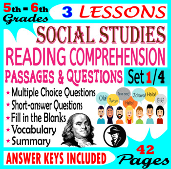 Preview of Reading Comprehension Passages and Questions. 5th & 6th Grade Social Studies.