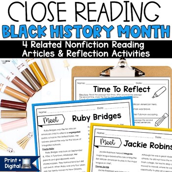 Preview of Black History Month Reading Comprehension Passages Biographies Research Poster