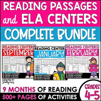 Preview of Reading Centers & ELA Reading Passages Games Worksheets 3rd 4th 5th Grade