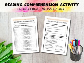 Preview of Reading Comprehension Passages and Questions, English Passages, ESL Activities