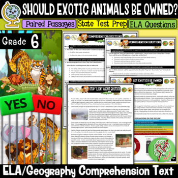 Preview of Reading Comprehension Passages and Questions (Exotic Animals Debate) Grade 6