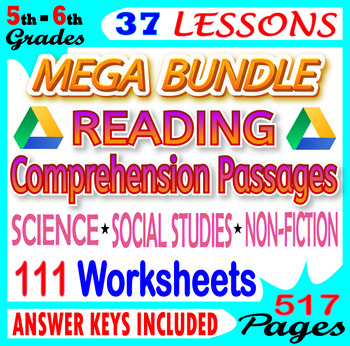 Preview of Reading Comprehension Passages and Questions - FILLABLE BUNDLE - 5th - 6th Grade