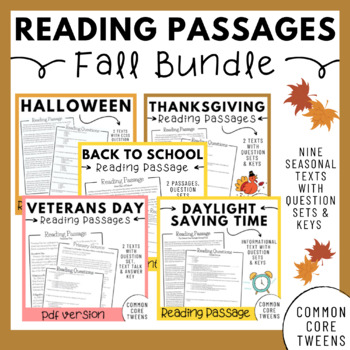 Preview of Reading Comprehension Passages and Questions - Fall Bundle