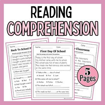 Preview of Reading Comprehension Passages and Questions For 1st & 2nd Grades Back to School