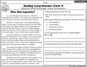reading comprehension passages and questions november 3rd grade
