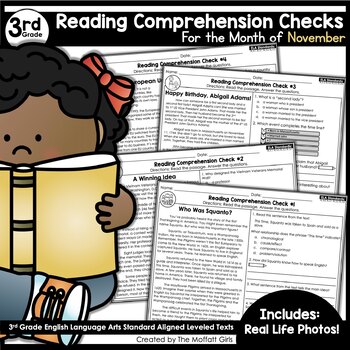 Preview of Reading Comprehension Passages and Questions NOVEMBER (3rd Grade) | Fall