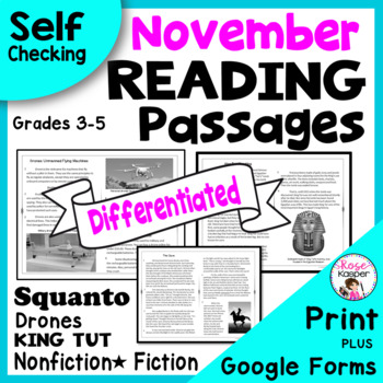 Preview of Reading Comprehension Passages and Questions  - November