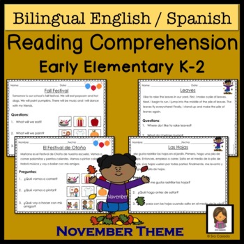 Preview of Reading Comprehension Passages and Questions November | English & Spanish
