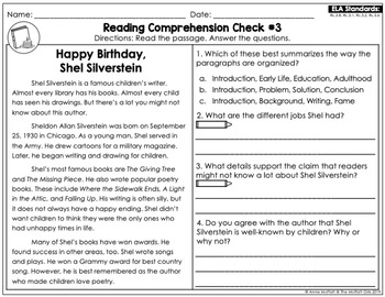reading comprehension passages and questions september 3rd grade