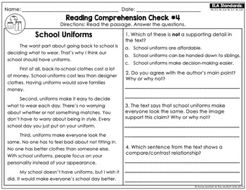 reading comprehension passages and questions september 3rd grade