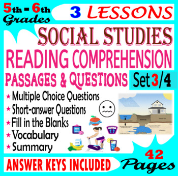 Preview of Reading Comprehension Passages and Questions (Social Studies) 5th-6th Grade. 3/4