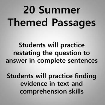 reading comprehension passages and questions summer themed grades 3 5