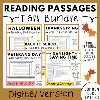 Preview of Reading Comprehension Passages and Questions for Google Classroom | Fall Bundle