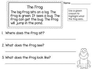 Reading Comprehension Passages for Beginning Readers- Guided Reading